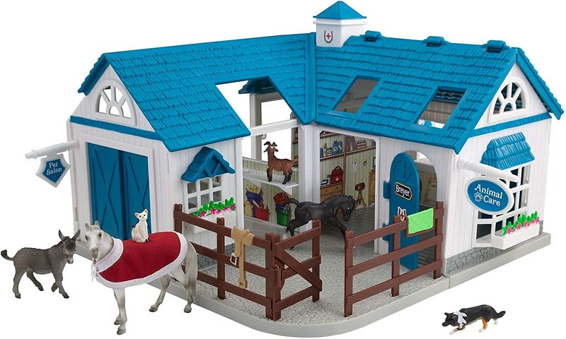 Breyer Stablemates Deluxe Animal Hospital | 10 Piece Set | 1:32 Scale | 11.375" L x 7.625" W x 9.25" H | Model #59214 , Blue - Image 1